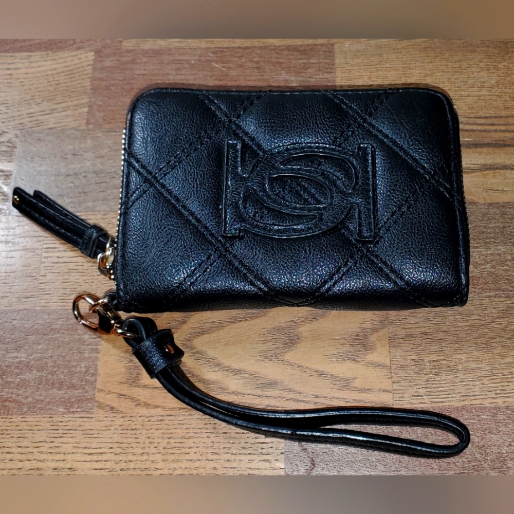 BEBE Gold & Black Leather Wallet/Wristlet